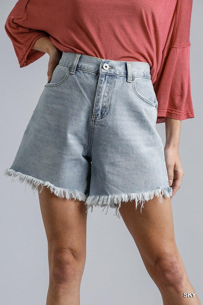 High Rise Denim Shorts With Raw Hem | Mixtshop LLC Main image