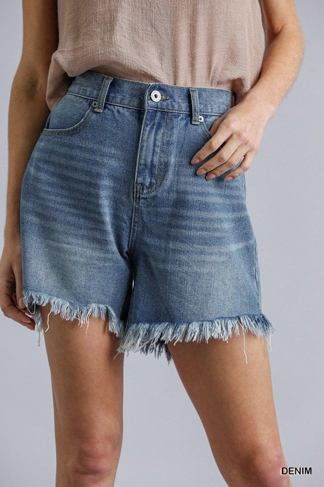 High Rise Denim Shorts With Raw Hem | Mixtshop LLC Main image