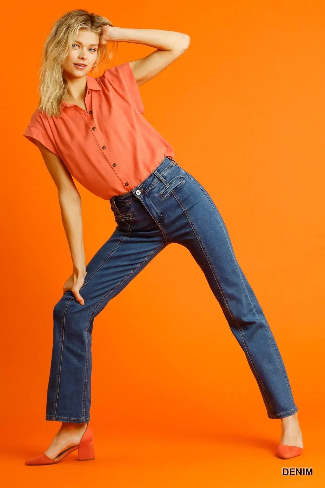 Panel Straight Cut Denim Jeans With Pockets | Mixtshop LLC Main image