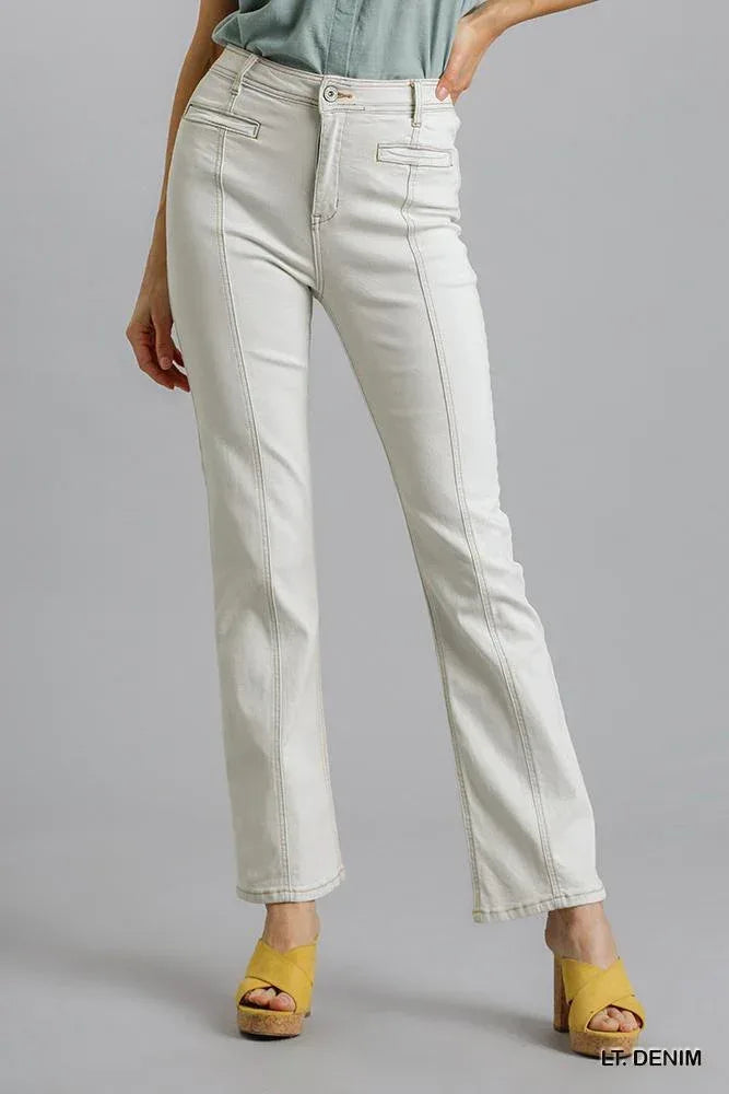 Panel Straight Cut Denim Jeans With Pockets | Mixtshop LLC