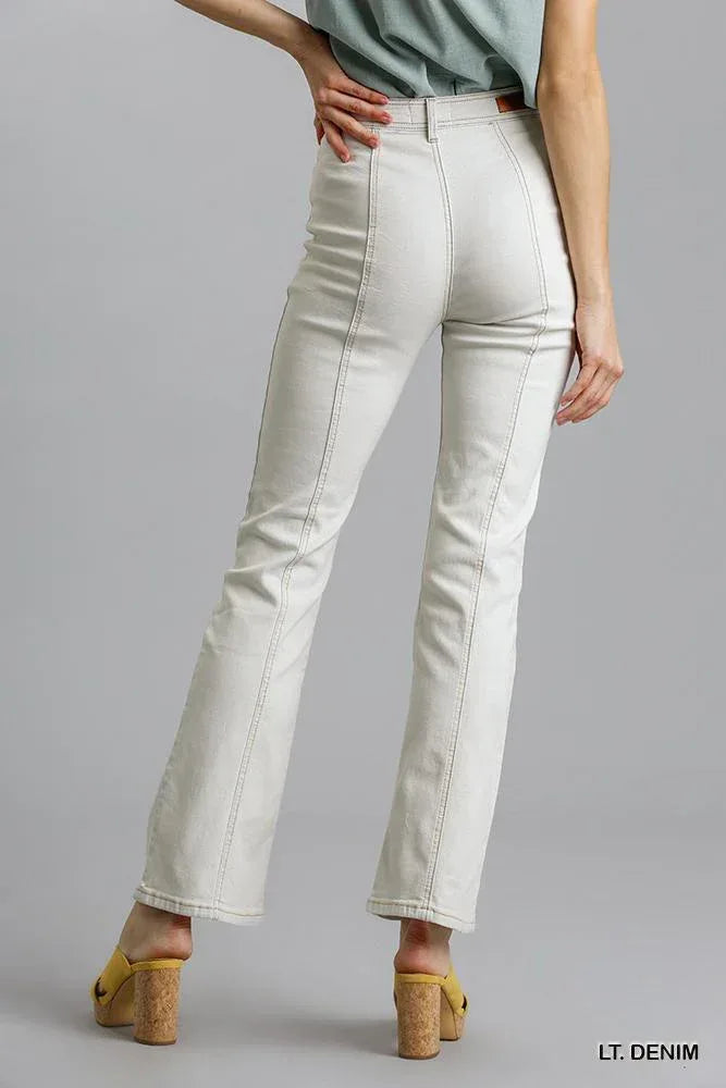 Panel Straight Cut Denim Jeans With Pockets | Mixtshop LLC