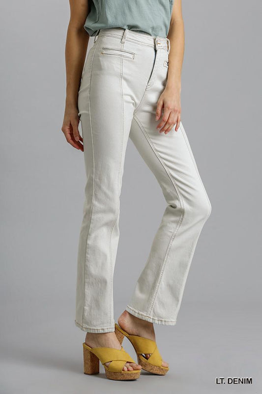 Panel Straight Cut Denim Jeans With Pockets | Mixtshop LLC