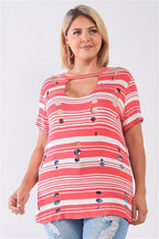 Plus Striped And Distressed Cut-out Top | Mixtshop LLC