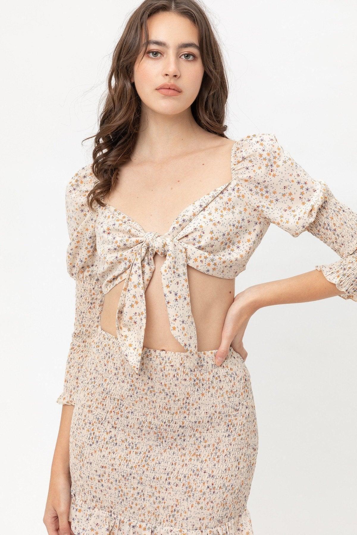 Front Tie Woven Printed Top | Mixtshop LLC Main image