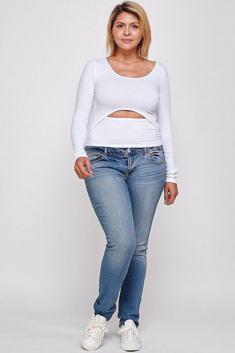 Solid Round Neck Top, With Long Sleeves, And Cut-out Detail Secondary image