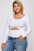 Solid Round Neck Top, With Long Sleeves, And Cut-out Detail | Mixtshop LLC
