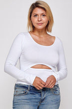 Solid Round Neck Top, With Long Sleeves, And Cut-out Detail | Mixtshop LLC