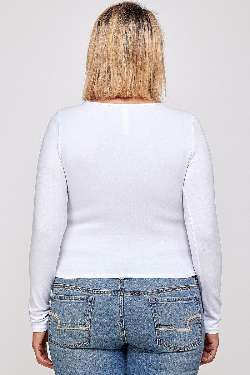 Solid Round Neck Top, With Long Sleeves, And Cut-out Detail | Mixtshop LLC