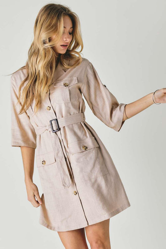Drop Shoulder With Saist Tie Belted Dress | Mixtshop LLC