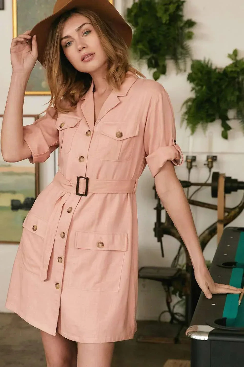 Drop Shoulder With Saist Tie Belted Dress | Mixtshop LLC Main image