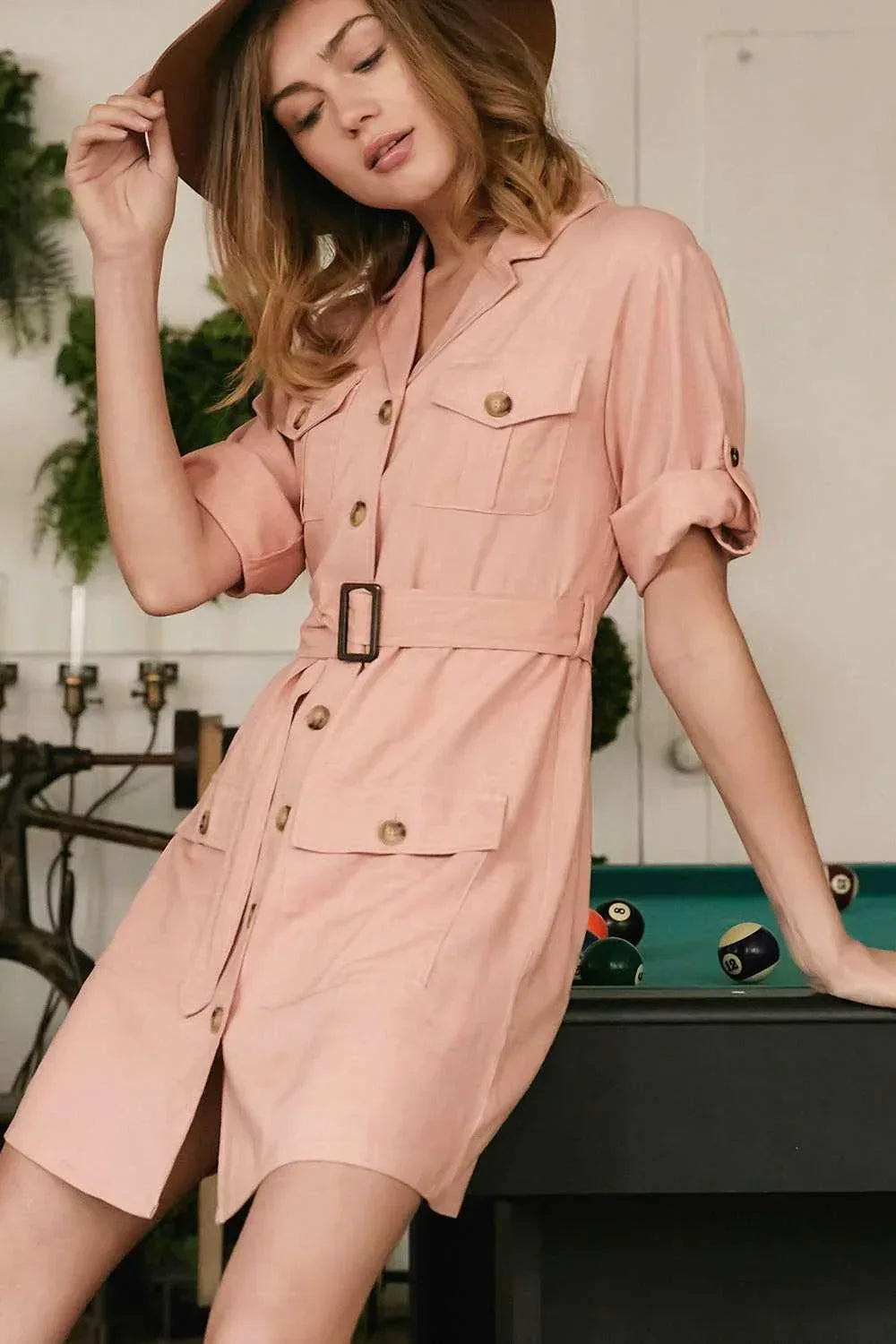 Drop Shoulder With Saist Tie Belted Dress | Mixtshop LLC