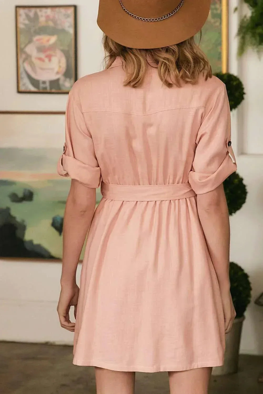 Drop Shoulder With Saist Tie Belted Dress | Mixtshop LLC