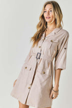 Drop Shoulder With Saist Tie Belted Dress | Mixtshop LLC
