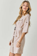 Drop Shoulder With Saist Tie Belted Dress | Mixtshop LLC