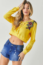 Floral Embroidered Cropped Sweatshirt | Mixtshop LLC
