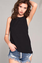 Sleeveless Crew Neck Cut-out Back Detail Longline Top | Mixtshop LLC