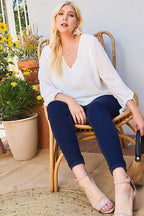V Neck Bubble Sleeve Solid Top | Mixtshop LLC