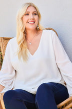 V Neck Bubble Sleeve Solid Top | Mixtshop LLC