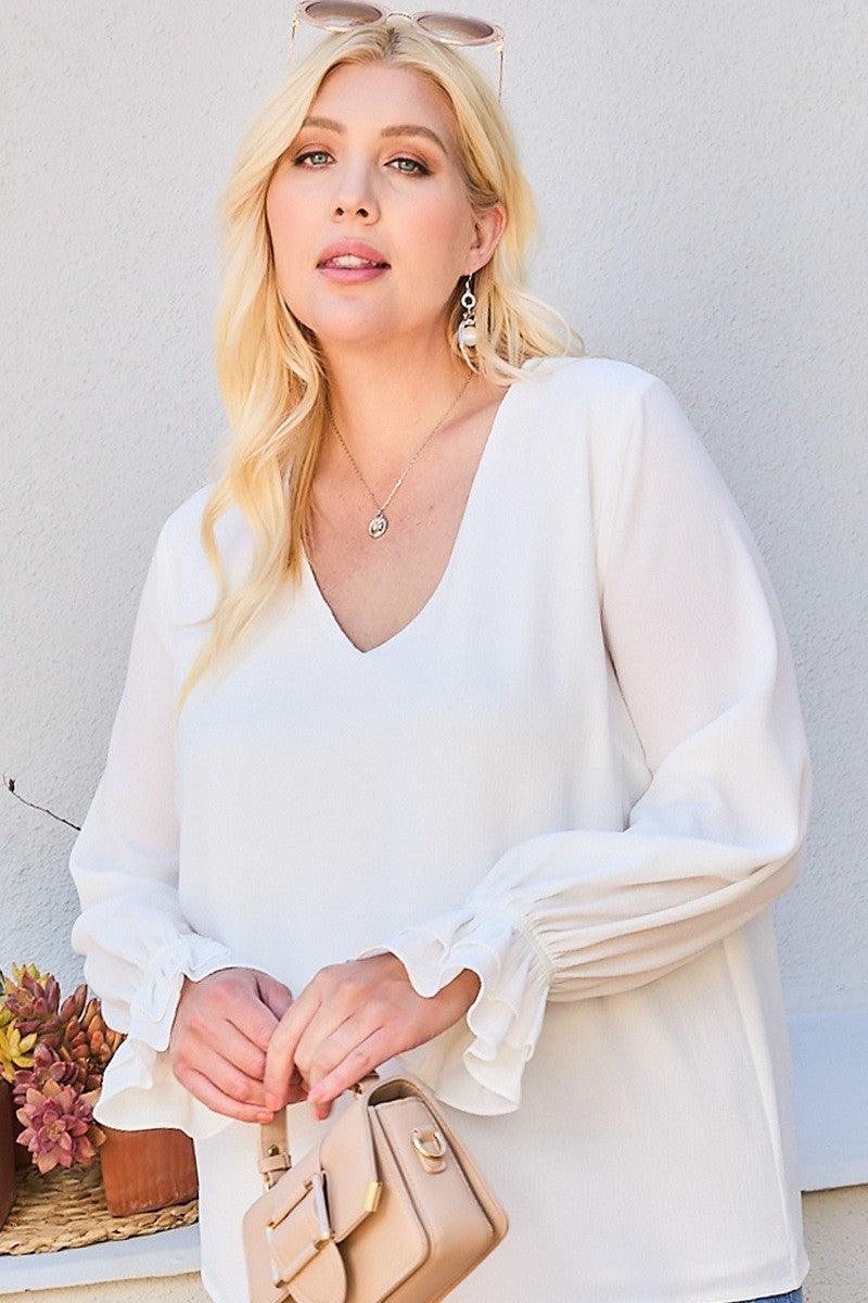 V Neck Tier Ruffle Sleeve Top | Mixtshop LLC Main image