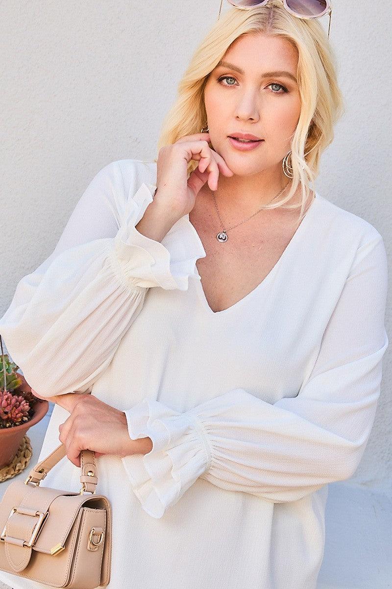 V Neck Tier Ruffle Sleeve Top | Mixtshop LLC