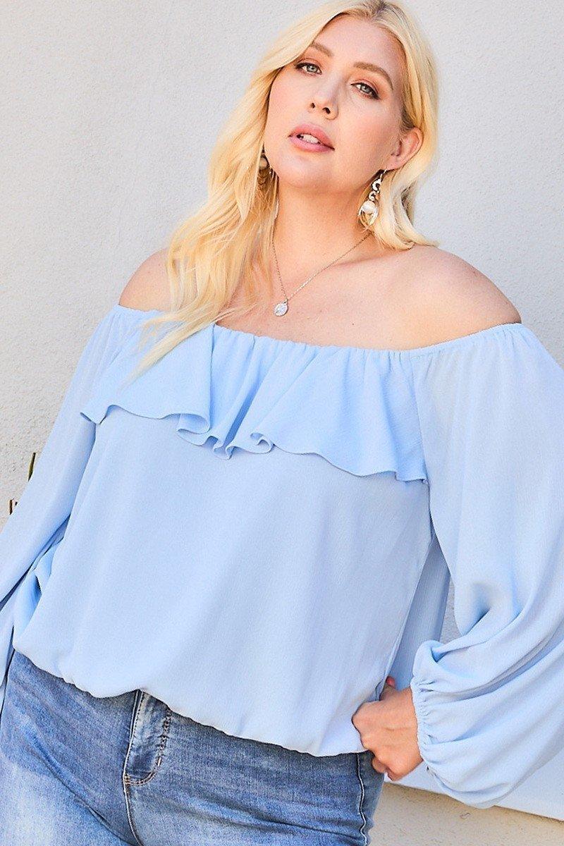 Off Shoulder Ruffle Bubble Sleeve Top | Mixtshop LLC Main image