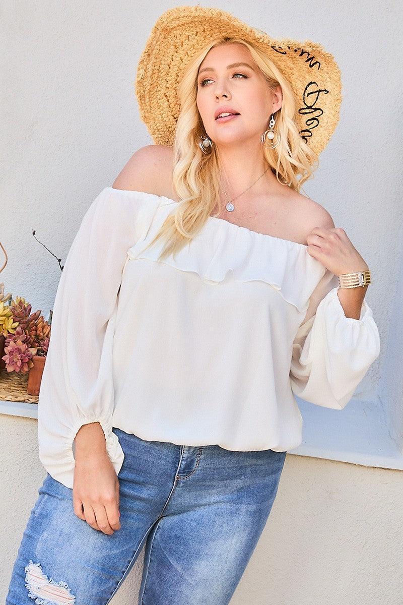 Off Shoulder Ruffle Bubble Sleeve Top | Mixtshop LLC Main image