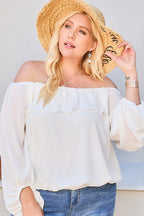Off Shoulder Ruffle Bubble Sleeve Top | Mixtshop LLC