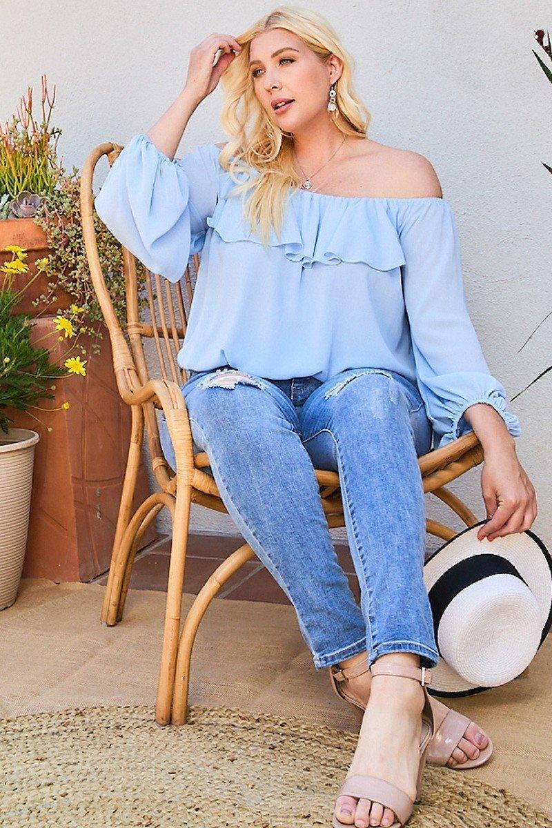 Off Shoulder Ruffle Bubble Sleeve Top Secondary image