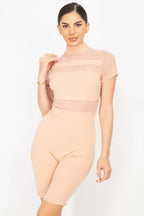 Stripe Mesh Mock Neck Biker Romper | Mixtshop LLC