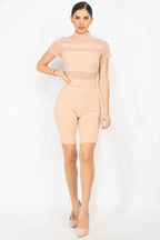 Stripe Mesh Mock Neck Biker Romper | Mixtshop LLC