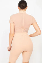 Stripe Mesh Mock Neck Biker Romper | Mixtshop LLC