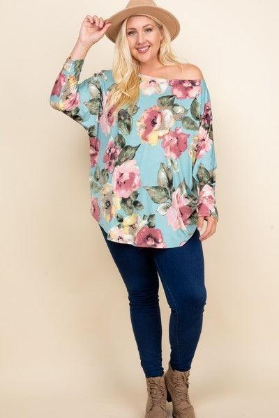 Plus Size Floral Printed Venezia One Shoulder Fashion Top Secondary image
