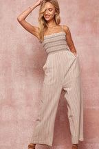 A Striped Woven Linen-blend Jumpsuit | Mixtshop LLC