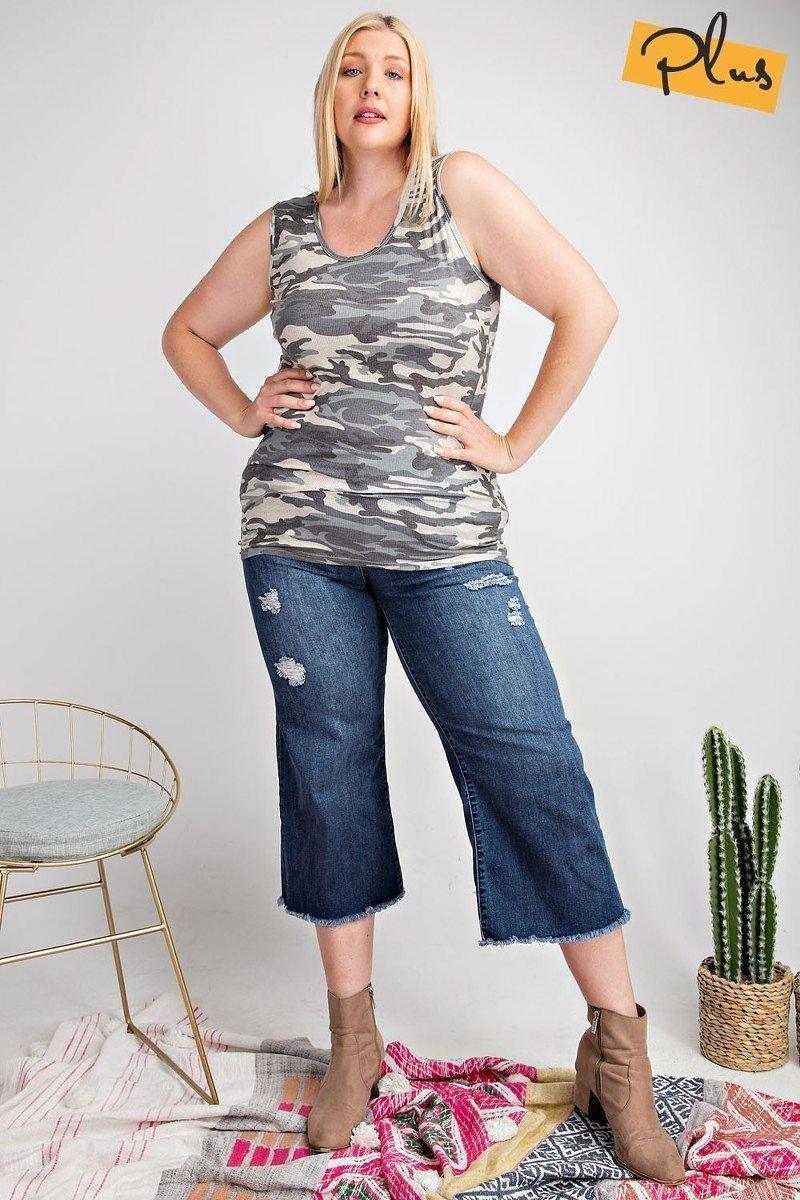 Rayon Rib Printed Knit Tank Top Secondary image