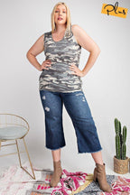 Rayon Rib Printed Knit Tank Top | Mixtshop LLC