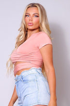 Short Sleeve Round Neck Crossover Multi Way Tie Top | Mixtshop LLC