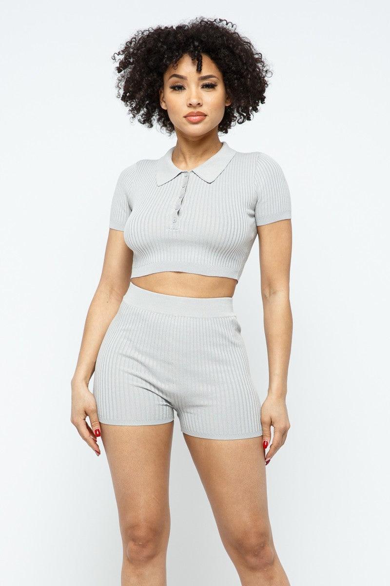 Collar Crop Top + Shorts Set | Mixtshop LLC Main image