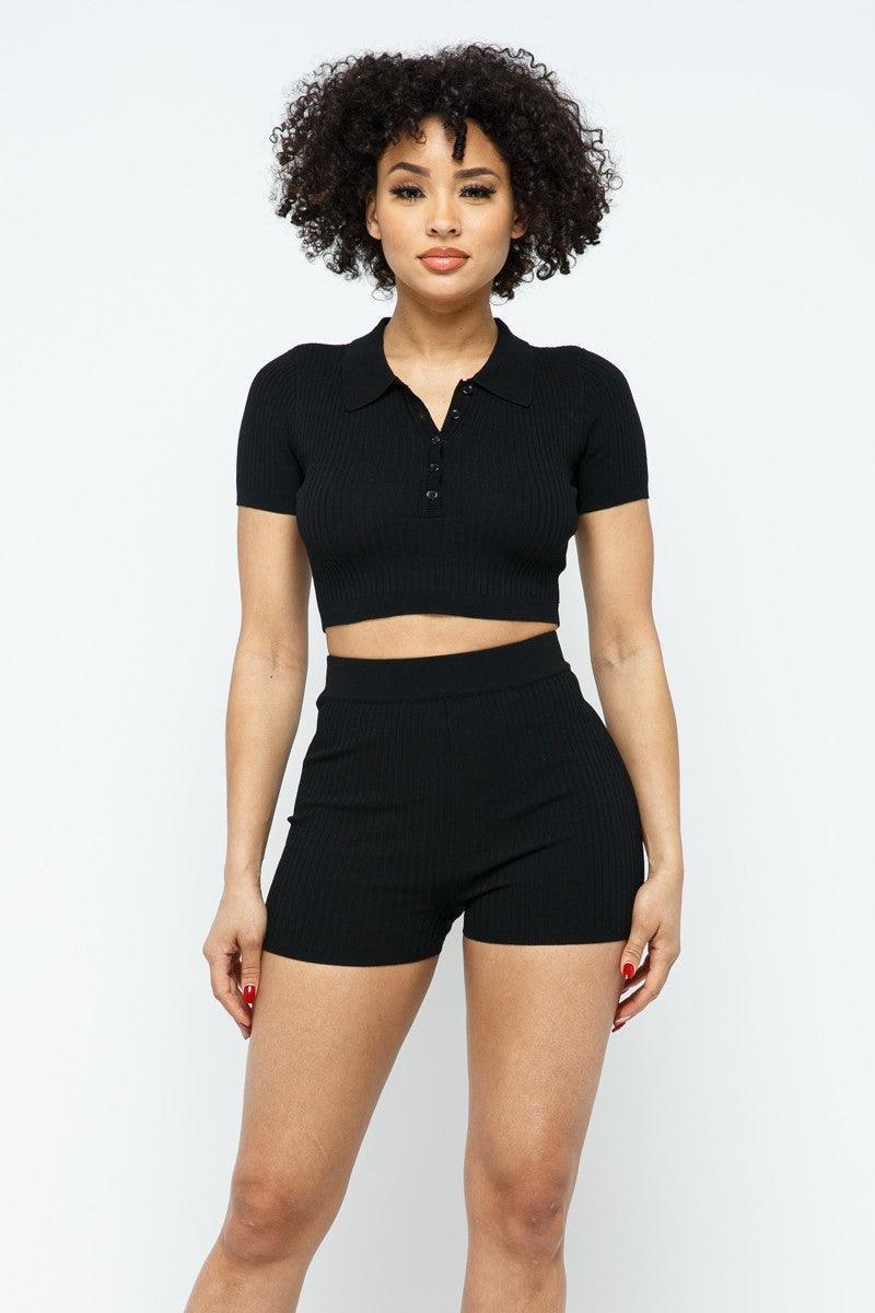 Collar Crop Top + Shorts Set | Mixtshop LLC Main image