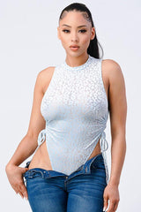 Velvet Leopard Side Shirring Extreme Cut Bodysuit | Mixtshop LLC