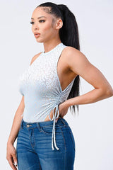 Velvet Leopard Side Shirring Extreme Cut Bodysuit | Mixtshop LLC