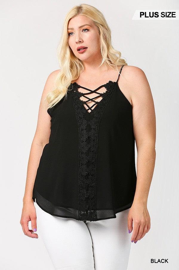 Plunging V-neckline Lattice Top With Scalloped Lace | Mixtshop LLC Main image