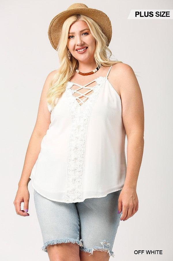 Plunging V-neckline Lattice Top With Scalloped Lace | Mixtshop LLC Main image