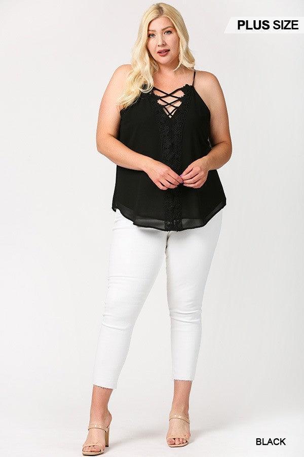 Plunging V-neckline Lattice Top With Scalloped Lace | Mixtshop LLC