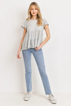 Dot Textured Print Jersey Ruffled Short Sleeve Top | Mixtshop LLC