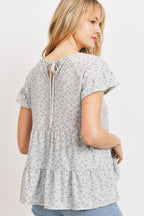 Dot Textured Print Jersey Ruffled Short Sleeve Top | Mixtshop LLC