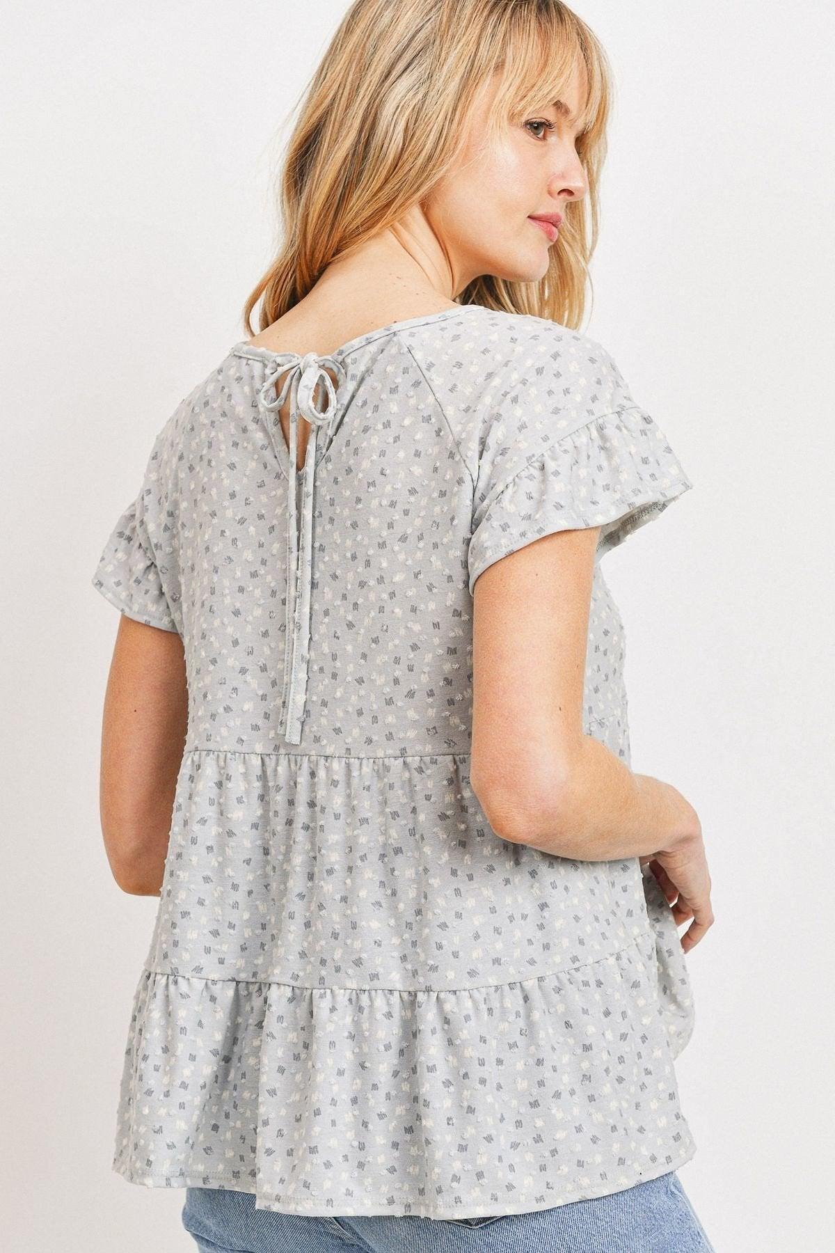 Dot Textured Print Jersey Ruffled Short Sleeve Top | Mixtshop LLC