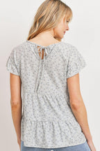 Dot Textured Print Jersey Ruffled Short Sleeve Top | Mixtshop LLC