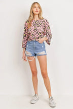 Leopard Knit Back Opened Short Sleeve Top | Mixtshop LLC