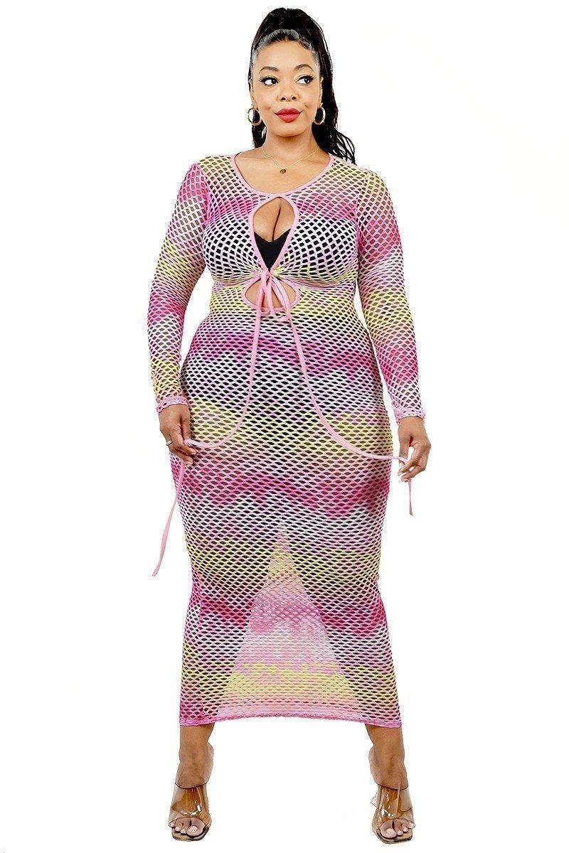 Plus See-through Gradient Fishnet Overlay Dress | Mixtshop LLC Main image