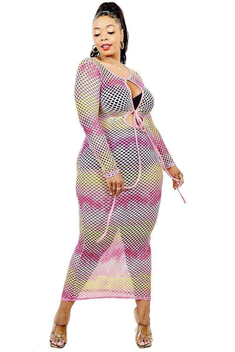 Plus See-through Gradient Fishnet Overlay Dress | Mixtshop LLC